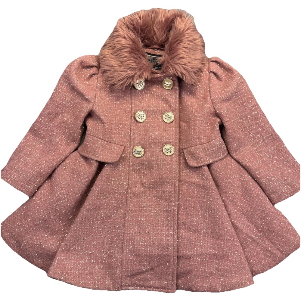 Rothschild Coat Toddler 3T Pink Faux Fur Collar Princess Sparkle Dressy Winter